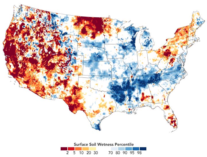 US Surface Soil Wetness March 2021 Annotated